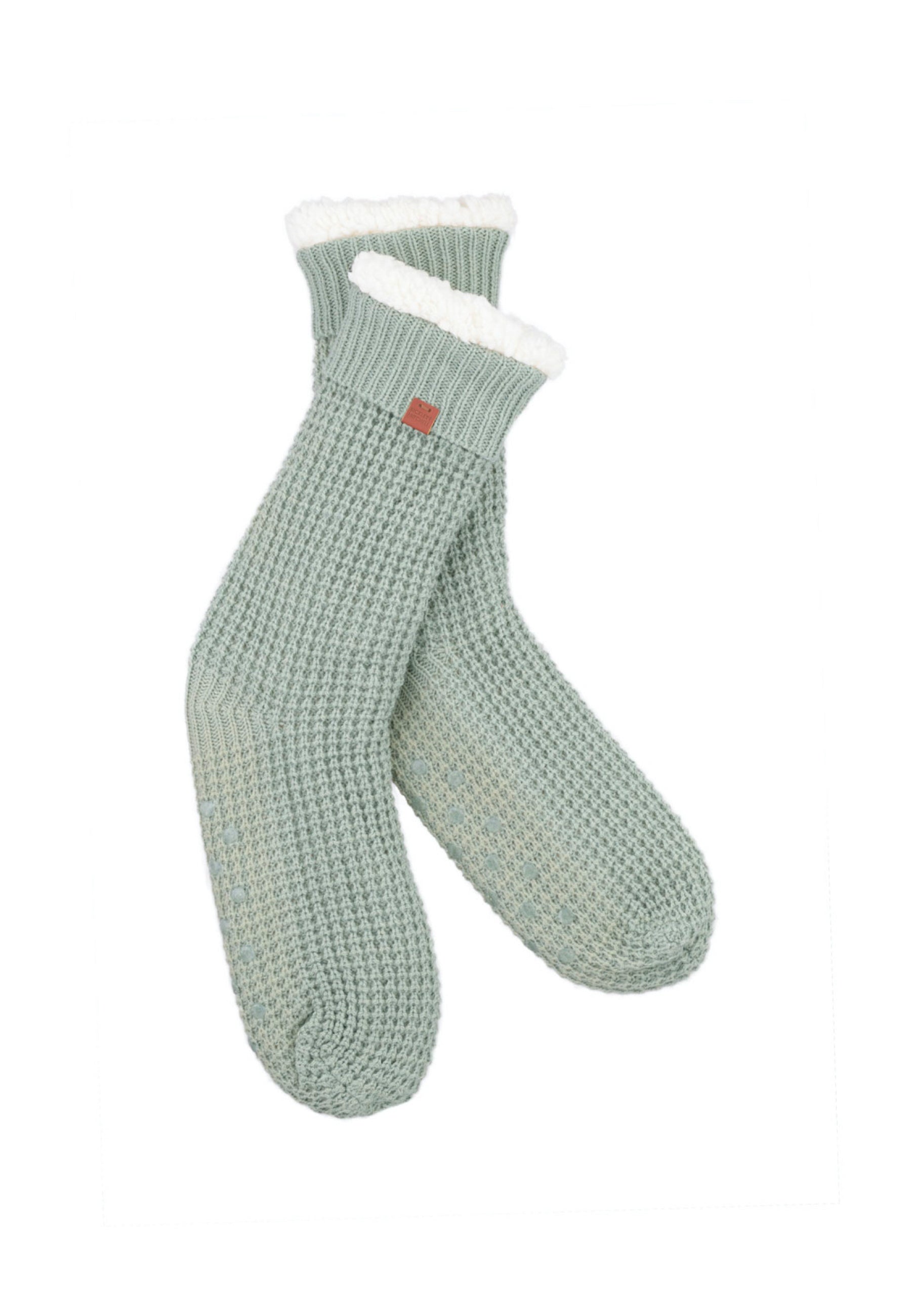 Cozy Waffle Knit Teddy Lined Slipper Socks