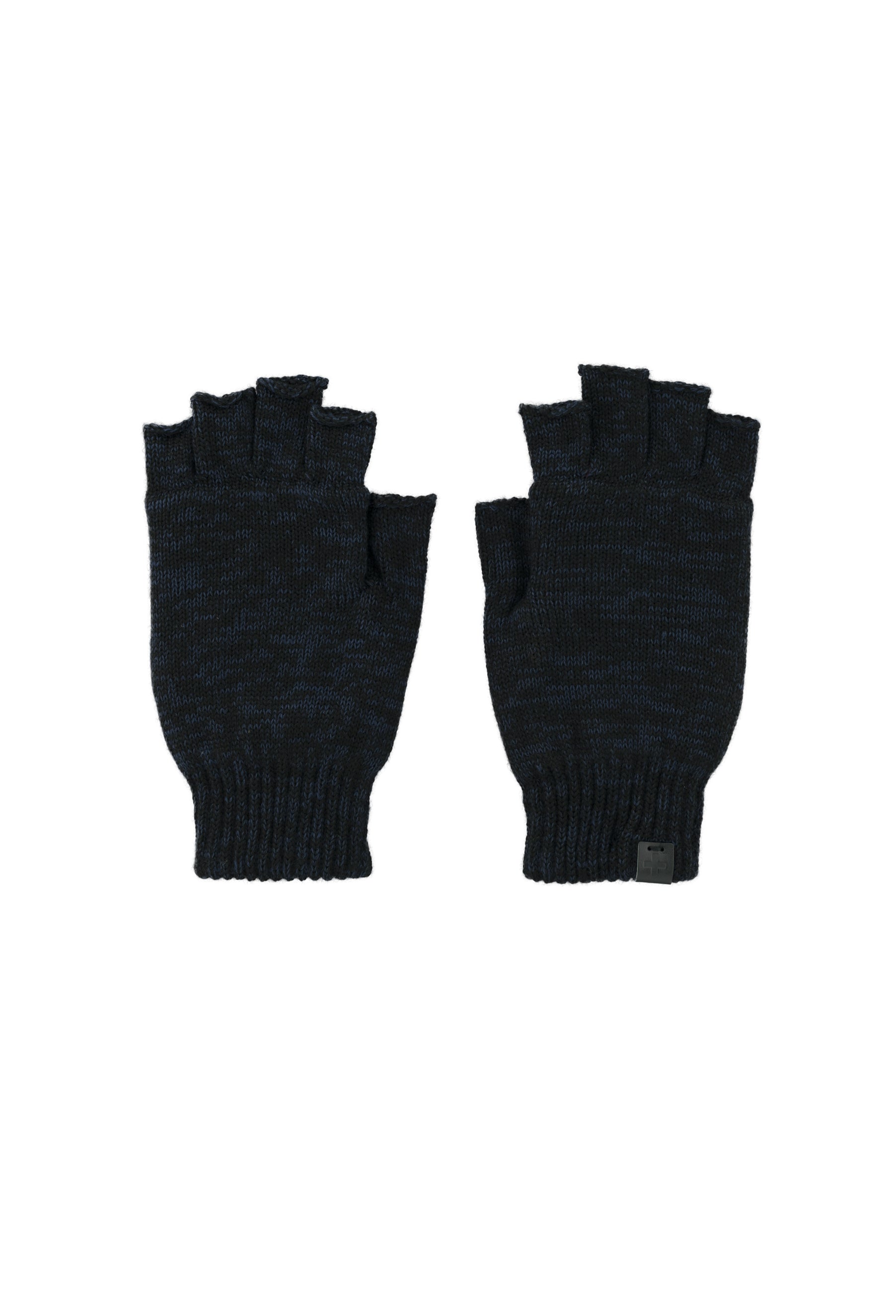 Melange Wool Blend Fingerless Gloves Leather Patch