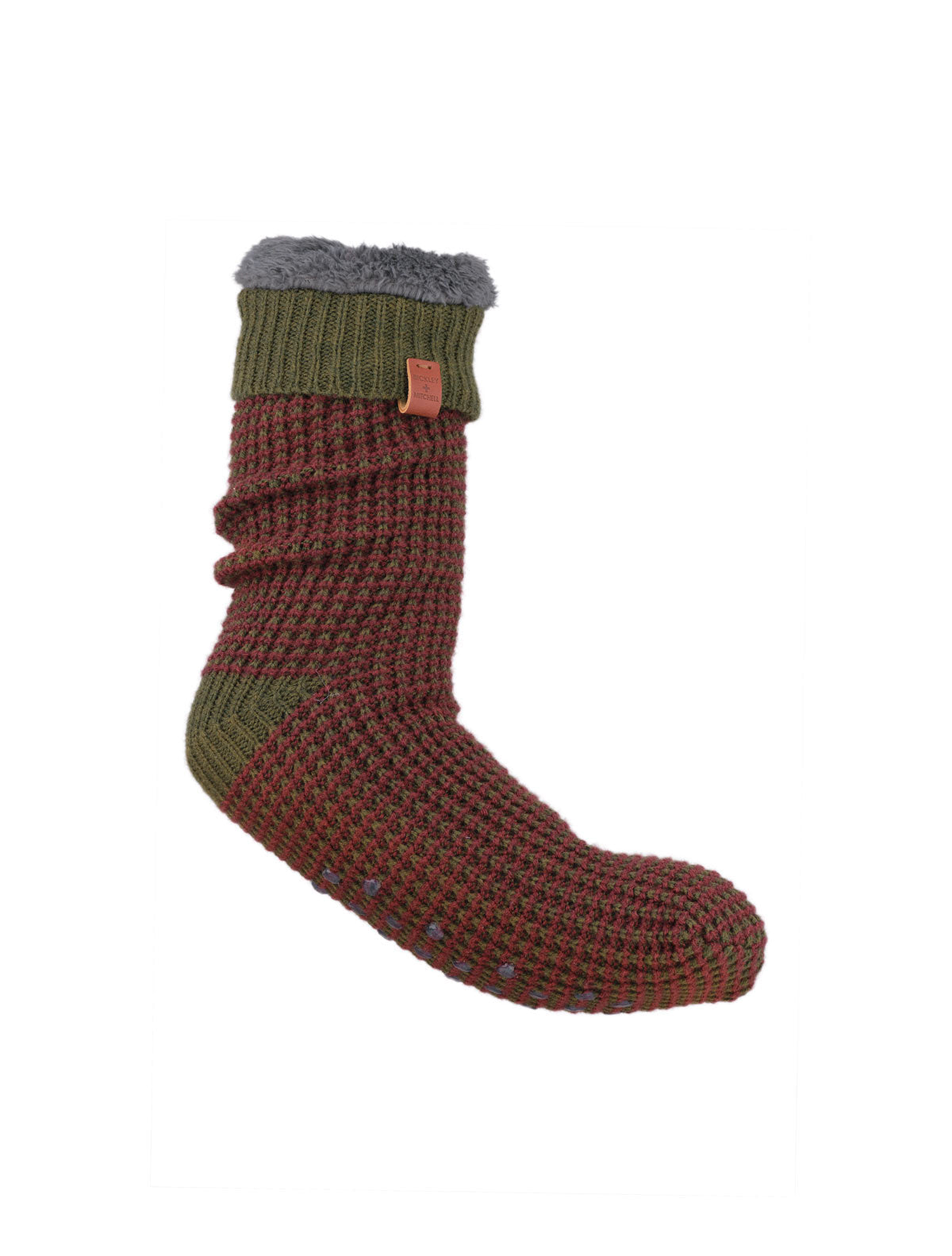 Two color waffle knitted slipper socks